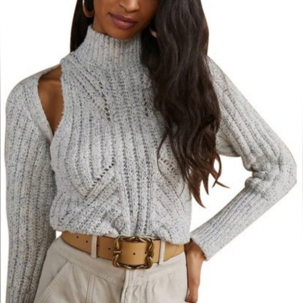 Anthropologie Shrug Sweater Set - Cream w/Navy  (2 Pieces) - NWT